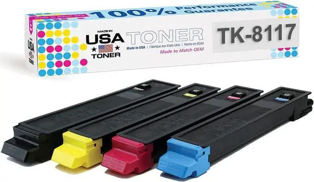 Main image of MADE IN USA TONER Compatible Replacement for use in Kyocera® Ecosys M8130cidn, Ecosys M8124cidn, TK-8117 TK-8117K TK-8117C TK-8117M TK-8117Y (Black,Cyan,Yellow,Magenta, 4-Pack)
