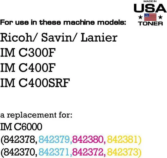 Alt view image 2 of 7 - MADE IN USA TONER Compatible Replacement for Ricoh Savin Lanier IM C300F, IM C400F, IM C400SRF - (Black, Cyan, Magenta, Yellow, 4 Pack) High Yield Black 17,500 - Color 8,000 Pages