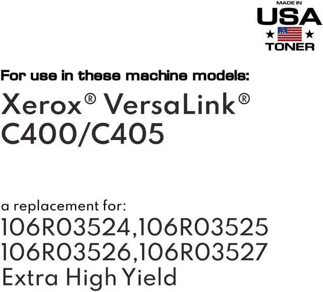 Alt view image 2 of 2 - Compatible Xerox Versalink C400, C405 Extra High Yield Toner for 106R03524, 106R03525, 106R03526, 106R03527 (CMYK, 4 cartridges)