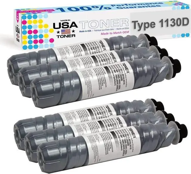 Main image of MADE IN USA TONER Compatible Replacement for Ricoh® Aficio® 2015, 2016, 2018, 2020, 2020D, MP1500, 1600, 1600L, MP1900, 2000, 2000LN, Type 1130D, (Black, 6 Pack)