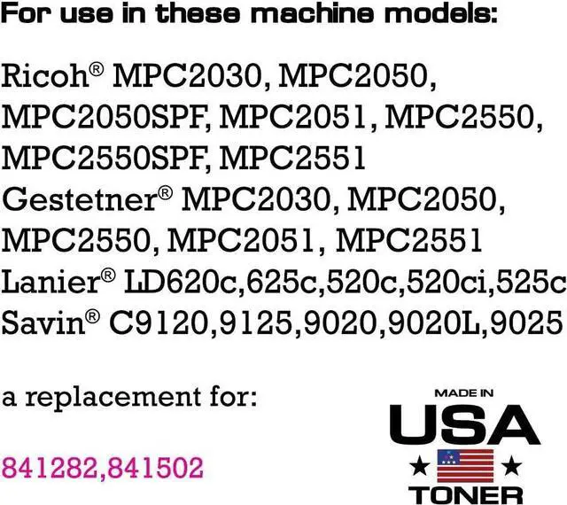 Alt view image 3 of 7 - MADE IN USA TONER Compatible Replacement for Ricoh MP C2051, C2551, C2030, C2050, C2530, C2550, 9.5K Yield (Magenta, 1 Cartridge)