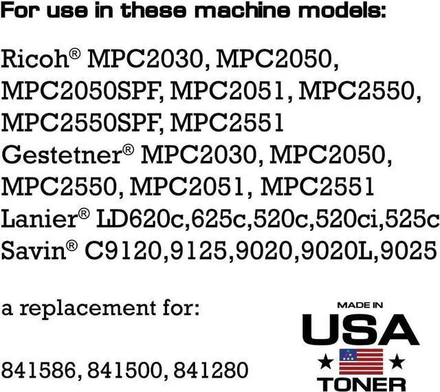 Alt view image 2 of 7 - MADE IN USA TONER Compatible Replacement for Ricoh MP C2051, C2551, C2030, C2050, C2530, C2550, 841586, 841500, 841280 (Black, 2 Pack)