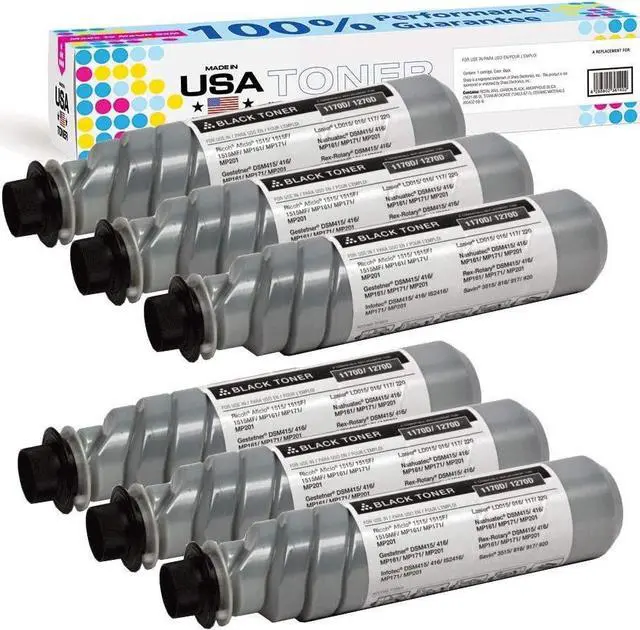 Main image of MADE IN USA TONER Compatible Replacement for Ricoh Aficio MP 1515, MP161, MP171, MP201, 1170D, (Black, 6 cartridges)