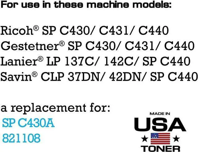 Alt view image 3 of 7 - MADE IN USA TONER Compatible Replacement for Ricoh SPC430dn SP C431dn SP C440dn Savin CLP 37DN CLP 42DN SP C440 SPC430A 821108 (Cyan, 2 Pack)