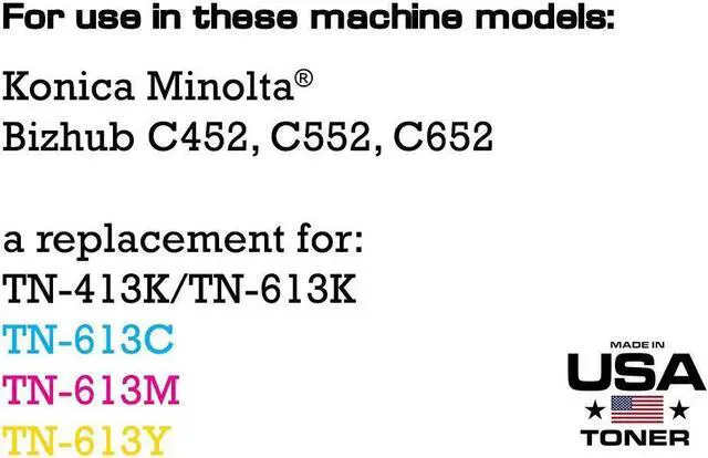 Alt view image 2 of 2 - Compatible Konica Minolta Bizhub C452, C552, C652, TN613K, TN613C, TN613M, TN613Y, TN413K toner (CMYK, 4 cartridges)
