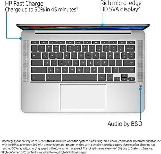 Alt view image 5 of 5 - HP Chromebook 14A-NA0031WM 14" 4GB 64GB Intel Pentium Silver N5000 X4 1.1GHz Chrome OS, Silver