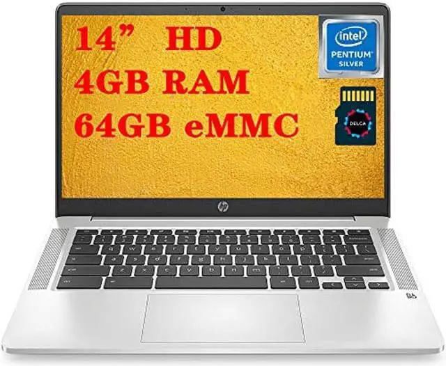 Main image of HP 14 Pentium Chromebook Laptop I 14" HD SVA Display I Intel Quad-Core Pentium Silver N5000 I 4GB DDR4 64GB eMMC I Type-C B&O WebcamHP Fast Charge Chrome OS + 16GB Micro SD Card