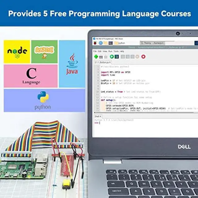 Alt view image 4 of 5 - SunFounder Raspberry Pi Ultimate Starter Kit for Raspberry Pi 4B 3B+ 400, Python C Java Scratch Node.js, Detailed Online Tutorials, 161 Projects, 337 Items (Camera Module, Speaker, I2C LCD, etc)
