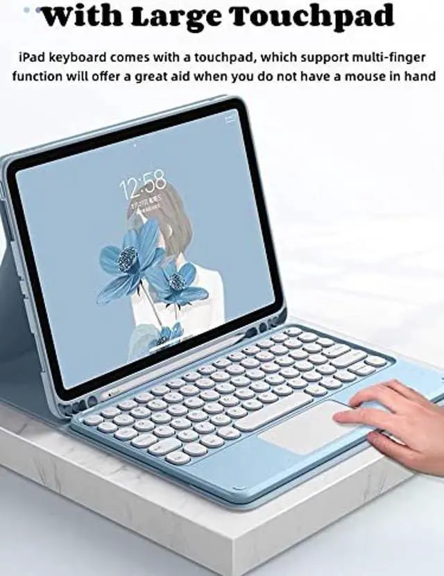 Alt view image 2 of 5 - AnMengXinLing Keyboard Case for iPad Pro 12.9 2022/2021/2020 -Touchpad Detachable Keyboard with Pencil Holder -Slim Leather Folio Smart Cover for iPad 12.9 inch 6th/5th/4th Gen,Purple