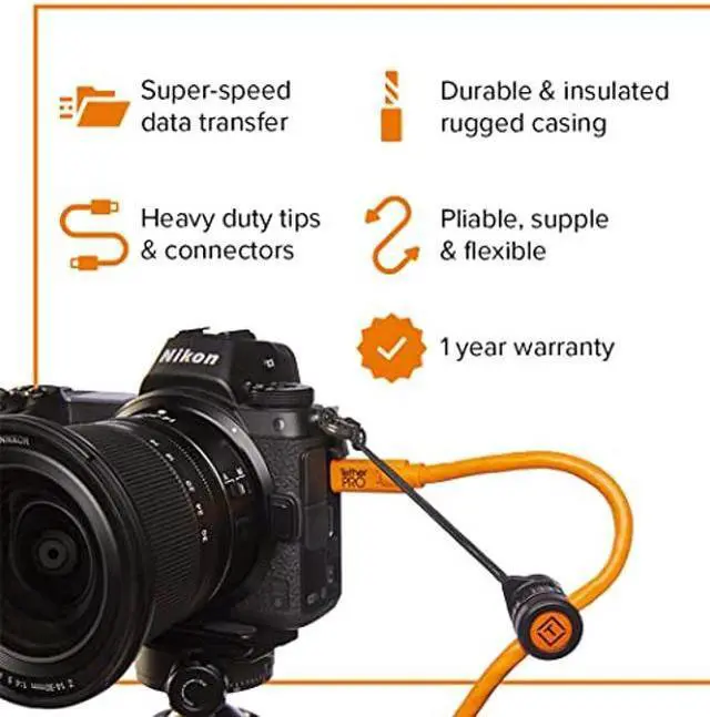 Alt view image 3 of 5 - Tether Tools TetherPro USB-C to USB-C Cable | for Power Delivery, Fast Transfer and Connection Between Camera and Computer | High Visibility Orange | 15 feet (4.6 m)