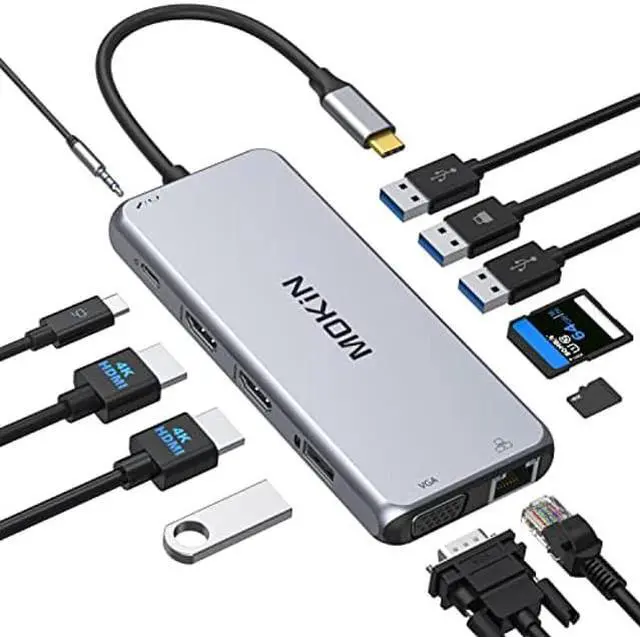 Main image of USB C Docking Station Dual Monitor, 12 in 1 USB C Laptop Docking Station USB C Hub Multiport Adapter Dongle with 2 HDMI VGA 3 USB SD/TF Audio for Dell/Surface/HP/Lenovo Laptops