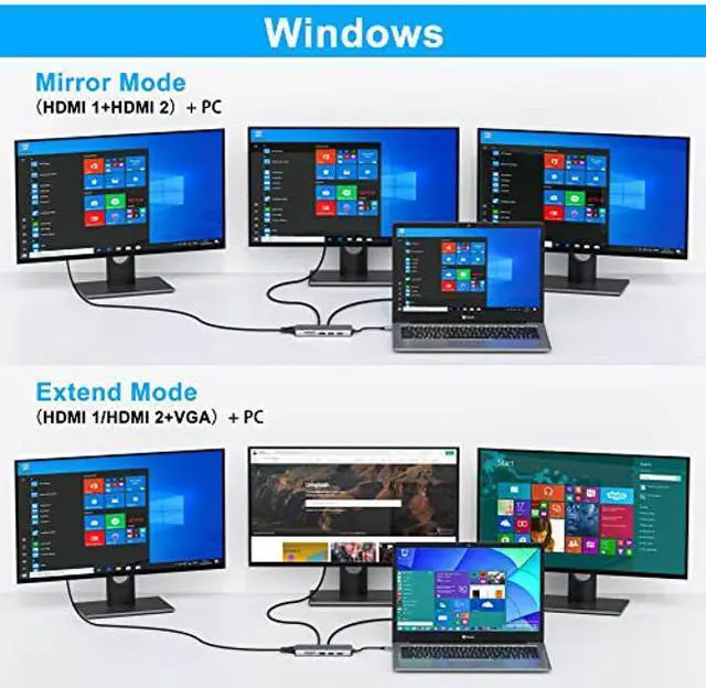 Alt view image 3 of 4 - USB C Docking Station Dual Monitor, 12 in 1 USB C Laptop Docking Station USB C Hub Multiport Adapter Dongle with 2 HDMI VGA 3 USB SD/TF Audio for Dell/Surface/HP/Lenovo Laptops