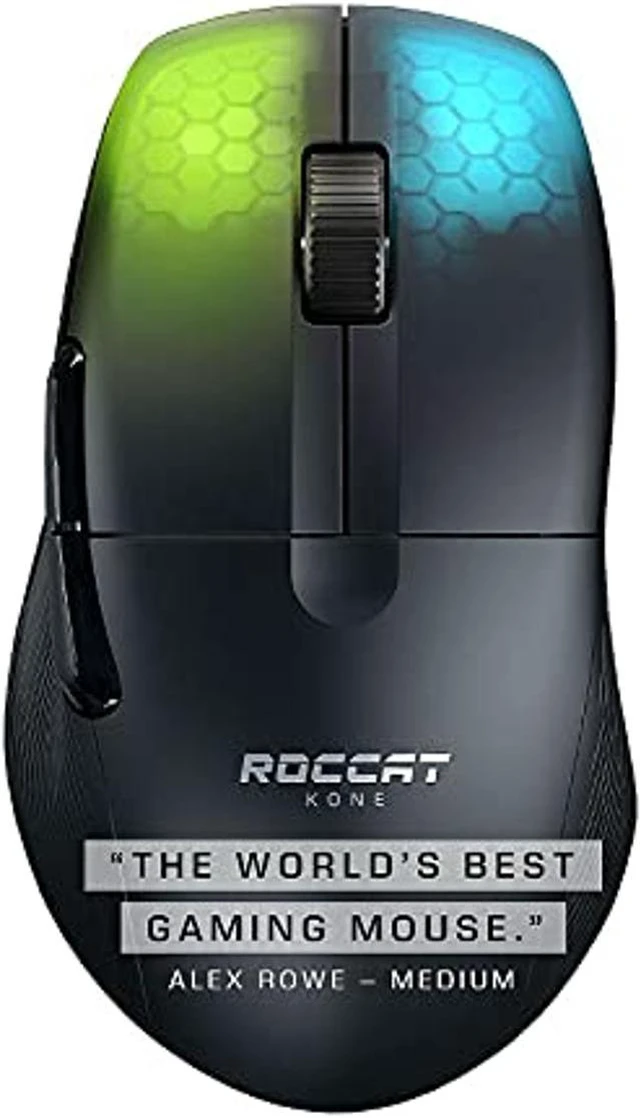 Alt view image 2 of 5 - ROCCAT Kone Pro Air Gaming PC Wireless Mouse, Bluetooth Ergonomic Performance Computer Mouse with 19K DPI Optical Sensor, AIMO RGB Lighting & Aluminum Scroll Wheel, 100+ Hour Battery Life, Black