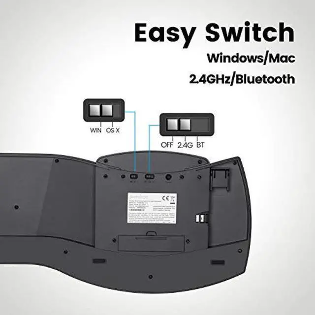 Alt view image 5 of 5 - Perixx Periboard-612 Wireless Ergonomic Split Keyboard with Dual Mode 2.4G and Bluetooth Feature, Compatible with Windows 10 and Mac OS X System, Black, US English Layout, (11354)