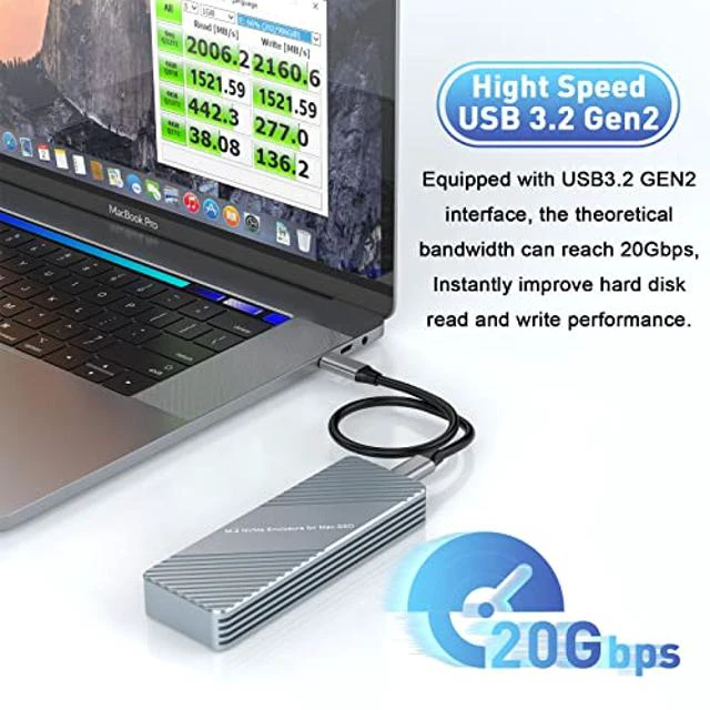 Alt view image 5 of 5 - USB C 3.2 MacBook SSD Enclosure for 12+16 PIN MacBook Air/Pro SSD, Aluminum M.2 NVMe MacBook Pro SSD Enclosure Adapter Support MacBook Pro,MacBook Air, Mac Pro, iMac from 2013 to 2017