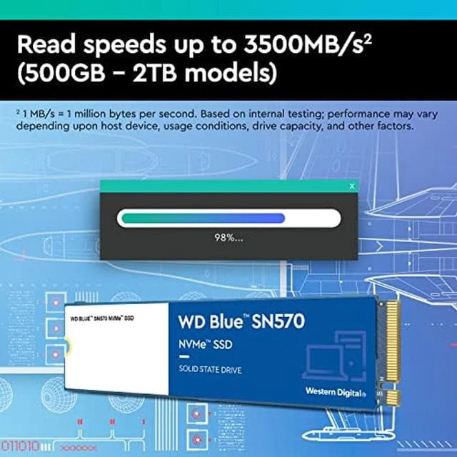 Alt view image 3 of 5 - Western Digital 1TB WD Blue SN570 NVMe Internal Solid State Drive SSD - Gen3 x4 PCIe 8Gb/s, M.2 2280, Up to 3,500 MB/s - WDS100T3B0C