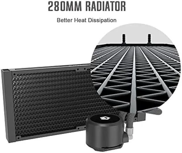 Alt view image 3 of 5 - ID-COOLING FROSTFLOW X 280 CPU Water Cooler White LED AIO Cooler 280mm CPU Liquid Cooler 2x140mm PWM Fans, Intel 1700/1200/115X/2066, AMD AM4/AM5