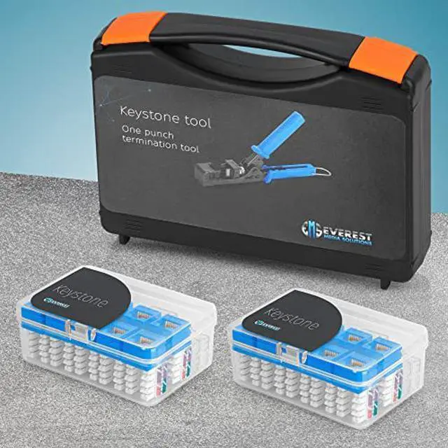 Alt view image 2 of 5 - Everest Media Solutions EMS easyJACK (CAT6 Kit) - Speed Termination Tool, with 20-Pack of Blue Cat6 Keystone Jacks - Punch Down Ethernet Crimper for EMS RJ45 UTP Female Connectors
