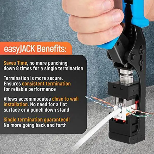 Alt view image 4 of 5 - Everest Media Solutions EMS easyJACK (CAT6 Kit) - Speed Termination Tool, with 20-Pack of Blue Cat6 Keystone Jacks - Punch Down Ethernet Crimper for EMS RJ45 UTP Female Connectors