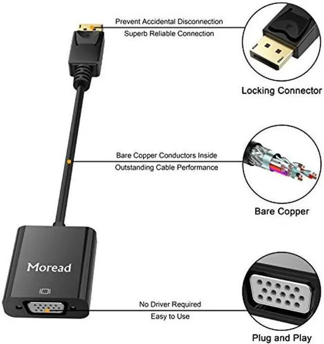 Alt view image 3 of 5 - Moread DisplayPort (DP) to VGA Adapter, 10 Pack, Gold-Plated Display Port to VGA Adapter (Male to Female) Compatible with Computer, Desktop, Laptop, PC, Monitor, Projector, HDTV - Black