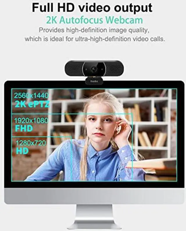 Alt view image 4 of 5 - 3 in 1 Webcam - 2K HD USB C Webcam with Microphone and Speaker, Stereo Sound & Noise-Cancelling Mics, Privacy Cover, Light Correction, Autofocus Conference Web Camera for Computer/Laptop/PC/Monitor