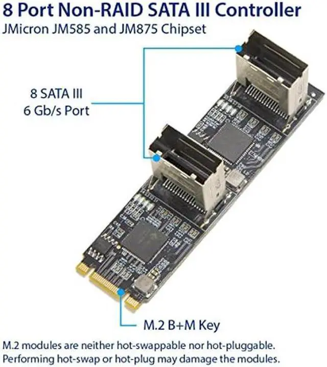 Alt view image 5 of 5 - 8 Port Non-RAID SATA III 6Gbp/s to M.2 B+M Key Adapter PCI-e 3.0 x2 bandwith