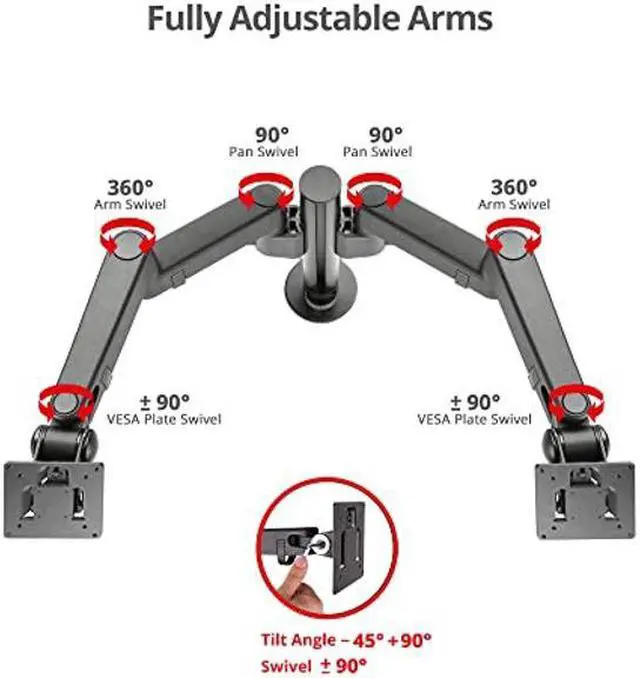 Alt view image 3 of 5 - SIIG Dual Monitor Desk Mount, Replaceable Articulating Arm, 14" to 30", Fully Adjustable, Fits Flat/Curved Monitor, Load Bearing 17.6 lbs max Each, VESA 75x75 100x100, C-Clamp & Grommet(CE-MT3E11-S1)