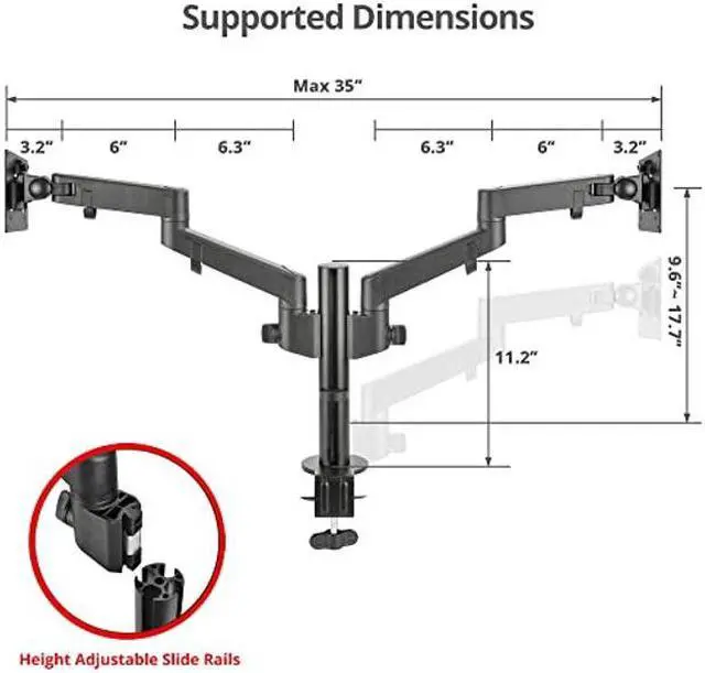 Alt view image 4 of 5 - SIIG Dual Monitor Desk Mount, Replaceable Articulating Arm, 14" to 30", Fully Adjustable, Fits Flat/Curved Monitor, Load Bearing 17.6 lbs max Each, VESA 75x75 100x100, C-Clamp & Grommet(CE-MT3E11-S1)