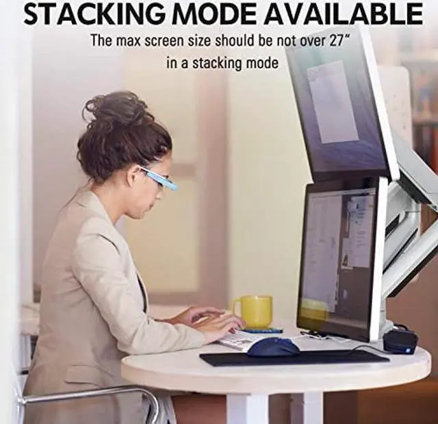 Alt view image 4 of 5 - MOUNTUP Dual Monitor Stand Mount- 2 Monitor Arm Desk Mount with Gas Spring, Die-Cast Aluminum Computer Monitor Stand fits 2 Screen 17 to 32 inch - Each Arm Holds up to 17.6LBS