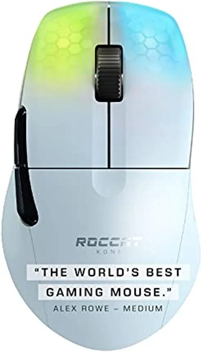 Alt view image 2 of 5 - ROCCAT Kone Pro Air Gaming PC Wireless Mouse, Bluetooth Ergonomic Performance Computer Mouse with 19K DPI Optical Sensor, AIMO RGB Lighting & Aluminum Scroll Wheel, 100+ Hour Battery Life, White