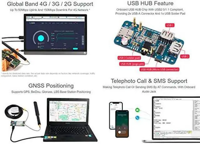 Alt view image 4 of 5 - SIM7600G-H 4G HAT Module for Raspberry Pi and PC,Support LTE Cat-4 4G 3G 2G Communication and GNSS Positioning,Global Band,up to 50Mbps Uplink, 150Mbps Downlink