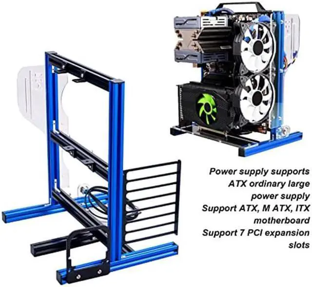 Alt view image 4 of 5 - DIY ITX MATX ATX Computer Open Air Case, Aluminum Open Frame Computer Case, PC Test Bench Vertical Motherboard Chassis DIY Kit(Blue Black)