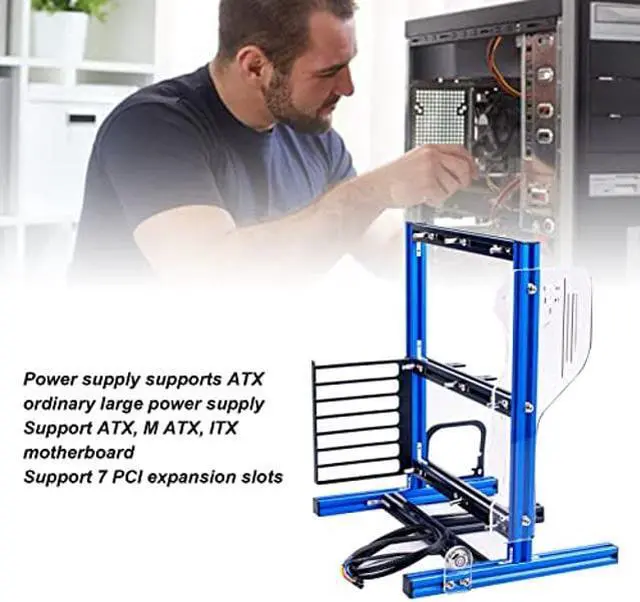 Alt view image 5 of 5 - DIY ITX MATX ATX Computer Open Air Case, Aluminum Open Frame Computer Case, PC Test Bench Vertical Motherboard Chassis DIY Kit(Blue Black)