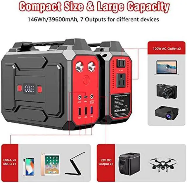 Alt view image 2 of 5 - Apowking Portable Power Bank with AC Outlet, 146Wh/39600mAh 110V/100W Laptop Charger Battery Backup, External Battery Pack Power Supply for Home Emergency Outage, Outdoor Camping RV Trip Adventure