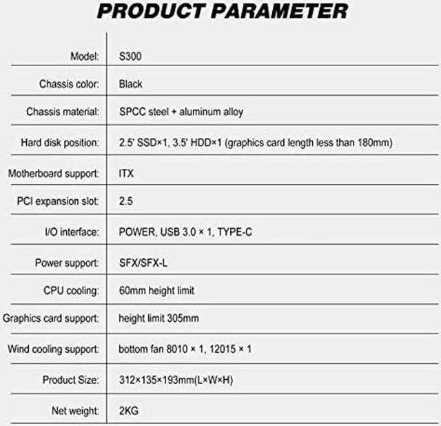 Alt view image 4 of 5 - S300 - Mini-ITX PC Gaming Case - Front I/O USB 3.0 Type - C Port - SFX Power Supply 100-130mm -Cable Management System - luminum Mini-ITX Motherboard Small Portable PC Case (PCIe 3.0 16X Riser Cable)