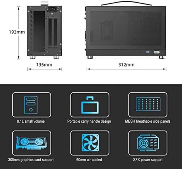 Alt view image 5 of 5 - S300 - Mini-ITX PC Gaming Case - Front I/O USB 3.0 Type - C Port - SFX Power Supply 100-130mm -Cable Management System - luminum Mini-ITX Motherboard Small Portable PC Case (PCIe 3.0 16X Riser Cable)