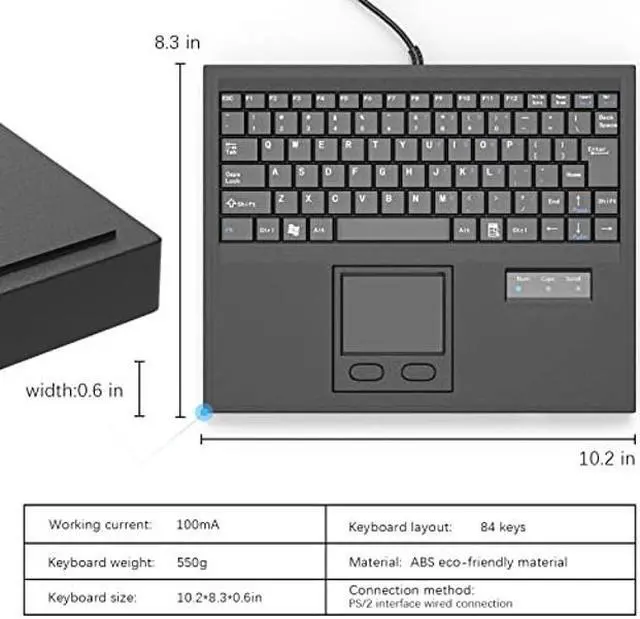 Alt view image 2 of 5 - 5 Pieces Industrial Machine Keyboard, E-SDS 10in Portable 84 Keys with Touchpad and PS/2 Interface