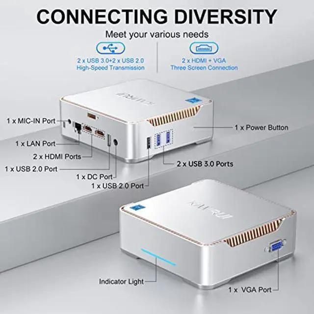 Alt view image 4 of 5 - KAMRUI GK3 Pro Mini PC 16GB RAM 512GB M.2 SSD, Intel 11th Gen N5105 (up to 2.9GHz) Mini PC Windows 11 Pro, 2.5-inch SSD, Gigabit Ethernet, 4K UHD, WiFi, BT, VESA/Home/Business Mini Desktop Computer