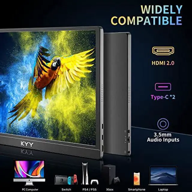 Alt view image 3 of 5 - KYY 4K Portable Monitor 15.6'' 3840x2160 UHD USB-C Monitor, 100% Adobe RGB, 400cd/m^2, IPS Computer Gaming Display HDR Travel Monitor w/Speakers & Smart Cover for Laptop Xbox PS5 Switch PC Phone