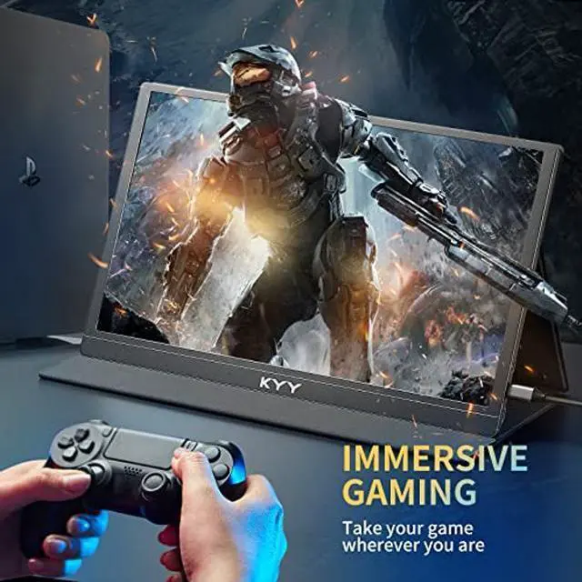 Alt view image 5 of 5 - KYY 4K Portable Monitor 15.6'' 3840x2160 UHD USB-C Monitor, 100% Adobe RGB, 400cd/m^2, IPS Computer Gaming Display HDR Travel Monitor w/Speakers & Smart Cover for Laptop Xbox PS5 Switch PC Phone
