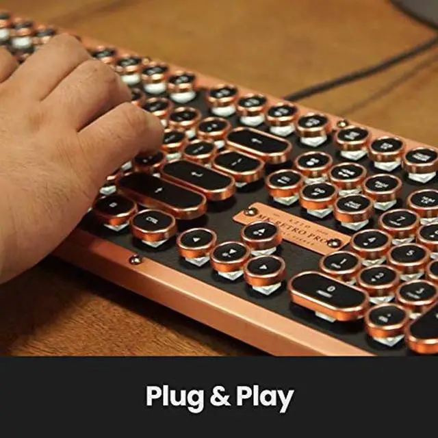 Alt view image 5 of 5 - Azio Retro Classic USB (Artisan) - Wired Vintage Backlit Leather Mechanical Keyboard for PC (MK-RETRO-L-03-US)