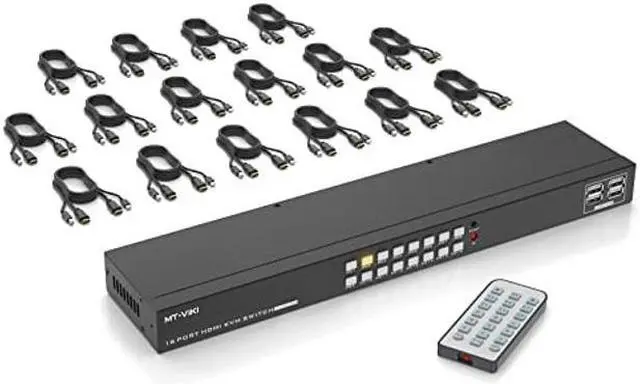 Main image of 16 Port KVM Switch HDMI, MT-VIKI 4K@30Hz Rack Mount KVM HDMI Switch w/IR Remote & 16 HDMI Cables & USB Cables