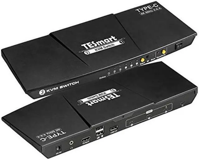 Alt view image 2 of 5 - TESmart USB-C KVM Switch 3 in 1 Out, for 3 Computers and 1 Monitors, 4k@60 Hz, Supply Power to The Laptop Connected to Port 1, Type-C KVM