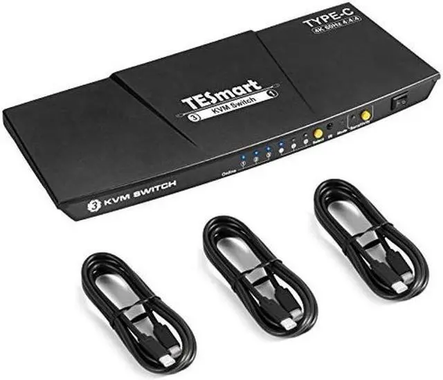 Main image of TESmart USB-C KVM Switch 3 in 1 Out, for 3 Computers and 1 Monitors, 4k@60 Hz, Supply Power to The Laptop Connected to Port 1, Type-C KVM