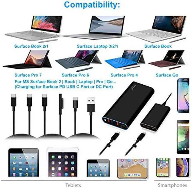Alt view image 2 of 5 - BatPower 210Wh High Power Delivery Surface DC/PD USB C External Battery Portable Charger Compatible for Microsoft Surface Pro X 7 6 5 4 Go Book 3 2 Laptop 4 3 2 1 Power Bank & Slim 120W USB-C Adapter