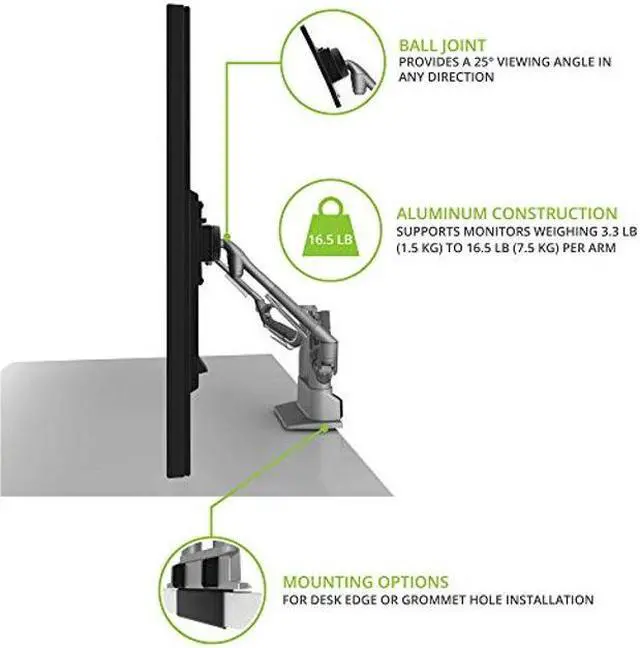 Alt view image 5 of 5 - Kanto DMS2000 Dual-Monitor Desktop Mount for 17-inch to 30-inch Displays (Silver)