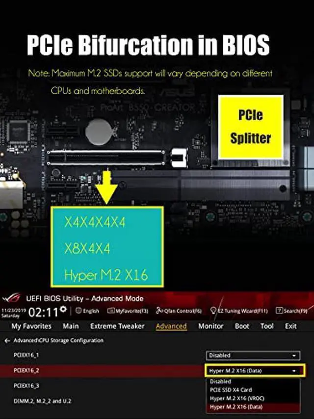 Alt view image 4 of 5 - GLOTRENDS PA41 Quad M.2 PCIe 4.0 NVMe Adapter, Support 4 NVMe M.2 SSD (22110/2280/2260/2242/2230 Size), Without PCIe Splitter Function (PCIe Bifurcation Motherboard is Required)