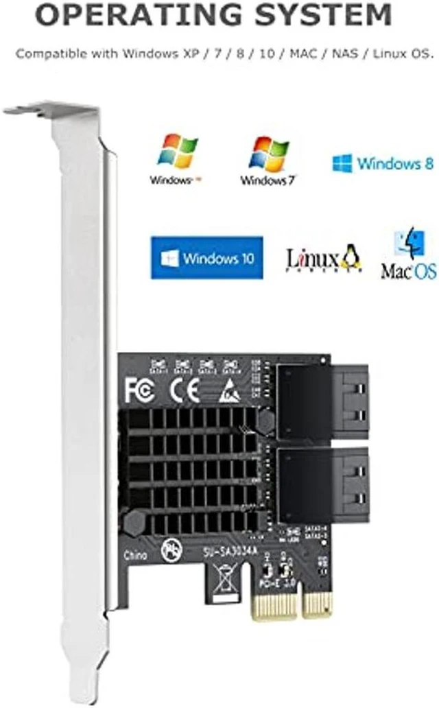 Alt view image 5 of 5 - PCIe SATA Card 4 Port ,PCI Express to SATA 3.0 Ports Expansion Controller Boot as System Disk for Desktop PC Support SSD and HDD with Low Profile Bracket and 4 SATA Cable