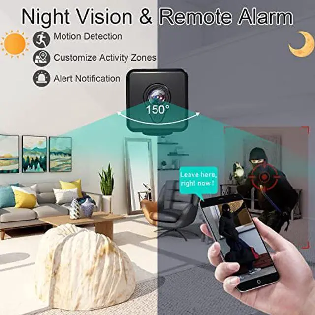 Alt view image 2 of 5 - HOMSWET Spy Hidden Camera for Home Security, 1080p HD Mini Spy Camera Wi-Fi 2.4G Wireless, Small Nanny Camera Indoor with Remote View, Motion Detection, Night Vision, Tiny Spy Cam Battery Operated