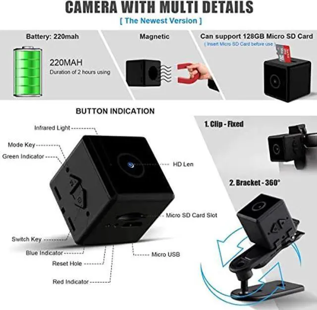 Alt view image 4 of 4 - Mini Spy Camera Wireless Hidden Camera No WiFi Portable Small Camera with Motion Detection and Night Vision Nanny Cam for Home Security Pet Camera for Cat/Cop cam